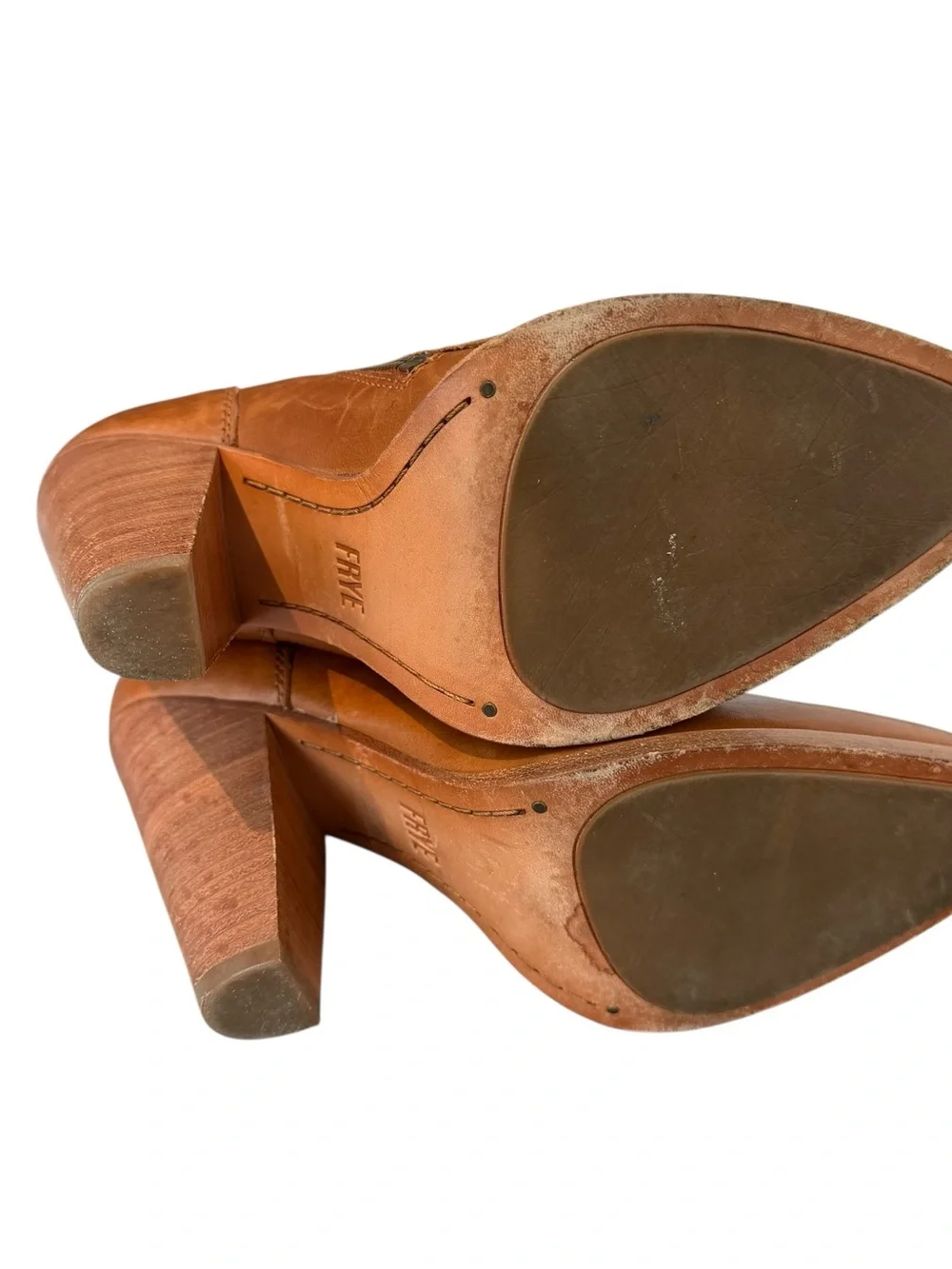 Frye Remy Chelsea Leather Boot.  Cognac Leather Ankle Booties with Stacked Heel